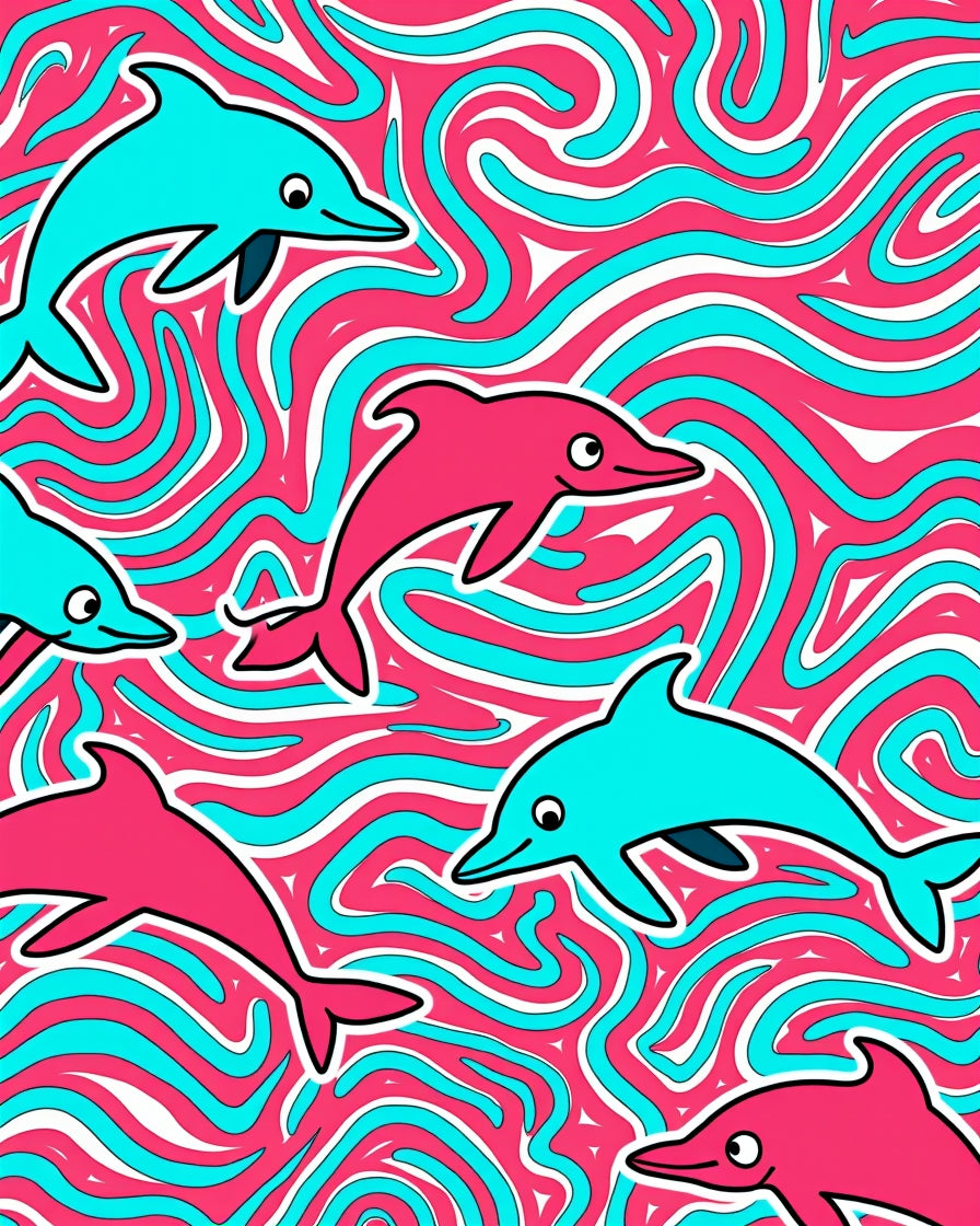 Vibrant Pink Teal Dolphin Swirl Rug