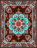 Brown Coral Aqua Medallion Border Rug