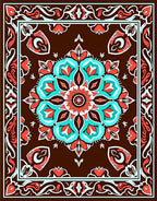 Brown Coral Aqua Medallion Border Rug