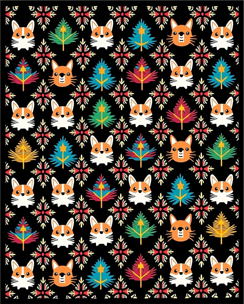 Whimsical Corgi Christmas Tree Collage Rug