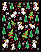 Festive Dogs Trees Snowflakes Black Rug
