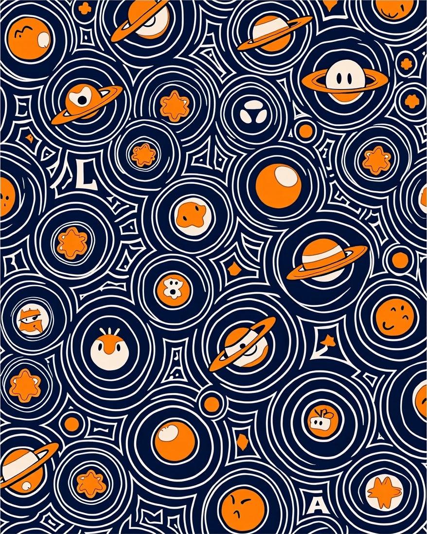 Whimsical Orange Space Circles Rug