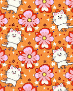Groovy Orange Floral Cats Stars Rug