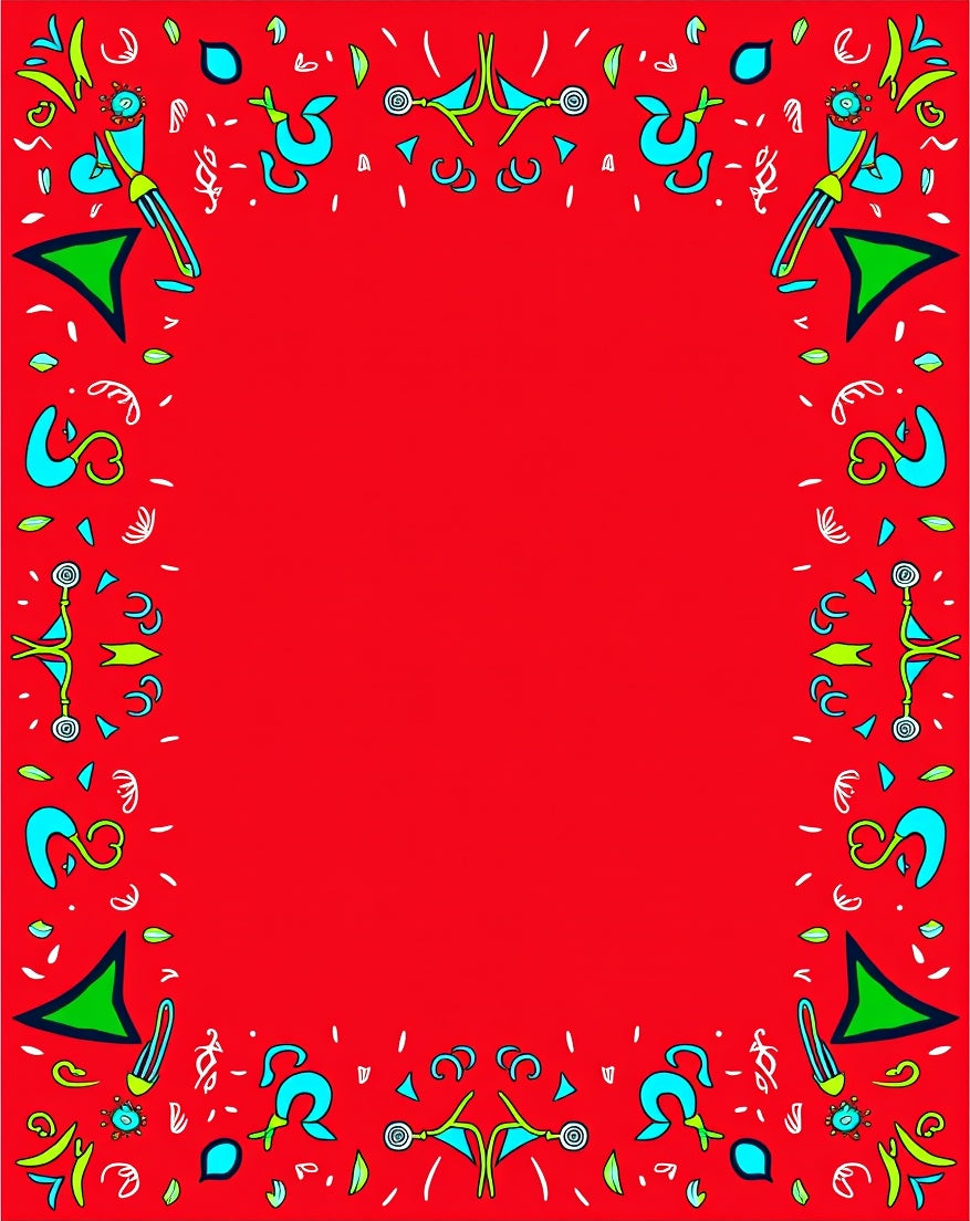 Red Blue Green Whimsical Geometric Frame Rug