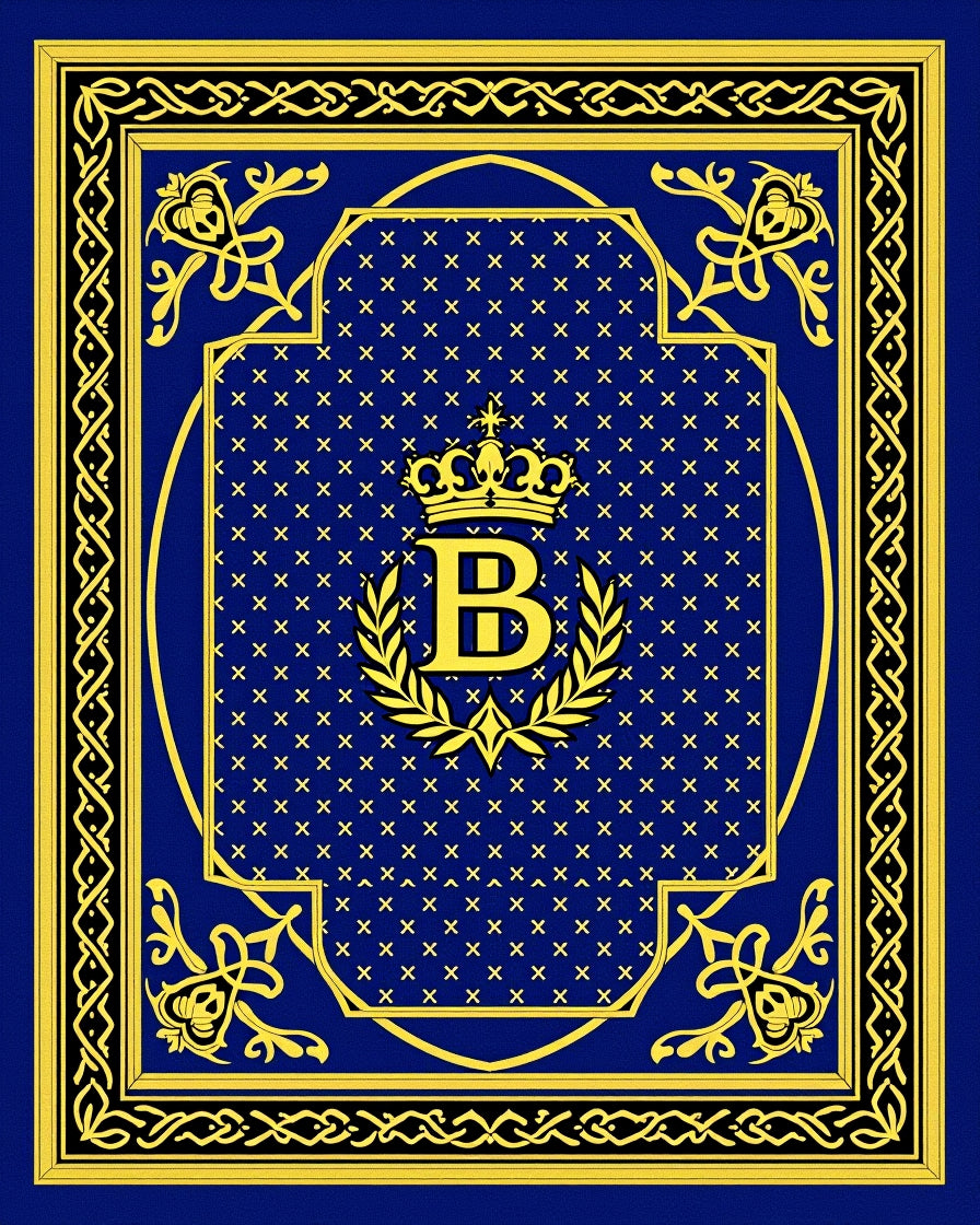 Regal Blue Gold Crown Emblem Rug