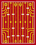 Crimson Yellow Ornate Geometric Arrangement Rug