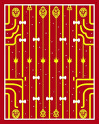 Crimson Yellow Ornate Geometric Arrangement Rug