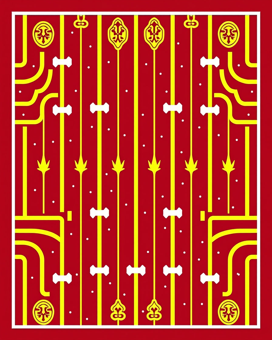 Crimson Yellow Ornate Geometric Arrangement Rug