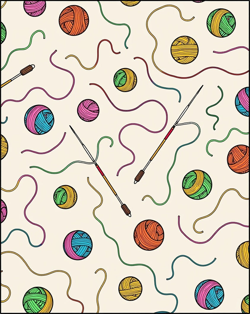 Handcrafted Colorful Yarn Knitting Needles Rug