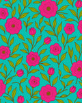 Vibrant Pink Floral Branches Teal Rug