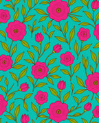 Vibrant Pink Floral Branches Teal Rug