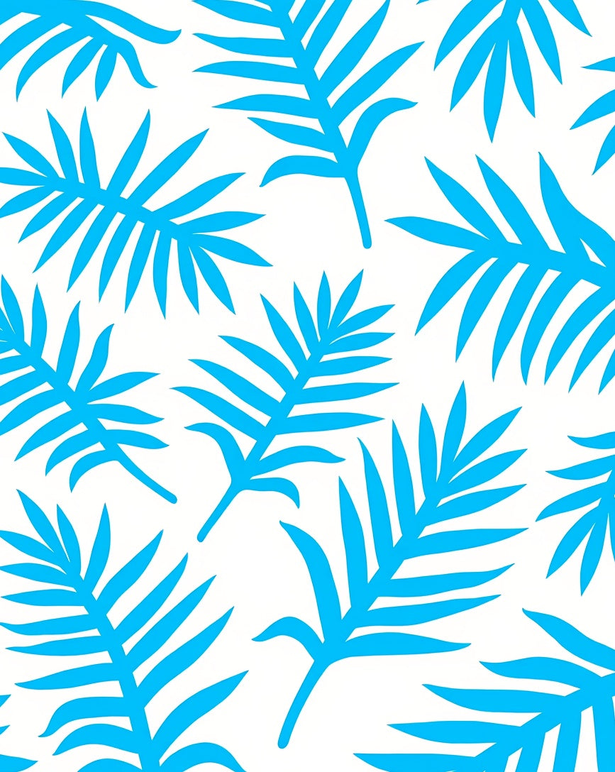 Bright Blue Tropical Leaf Pattern Rug