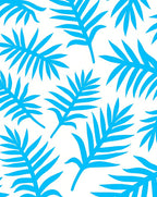 Bright Blue Tropical Leaf Pattern Rug