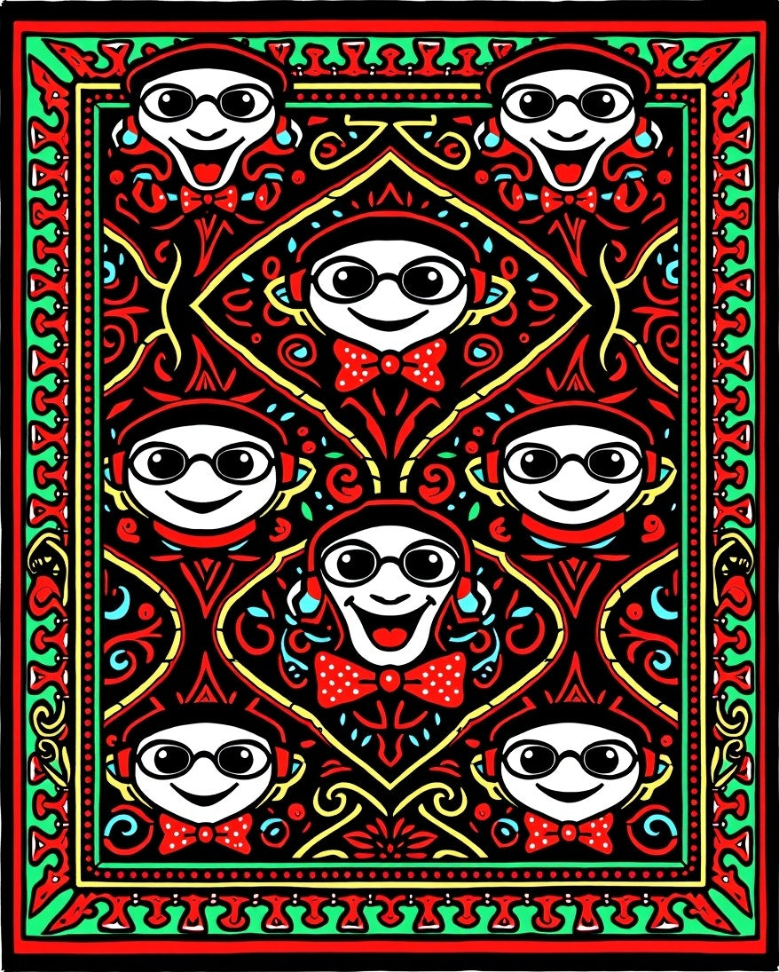 Funky Red Headset Character Medallion Rug