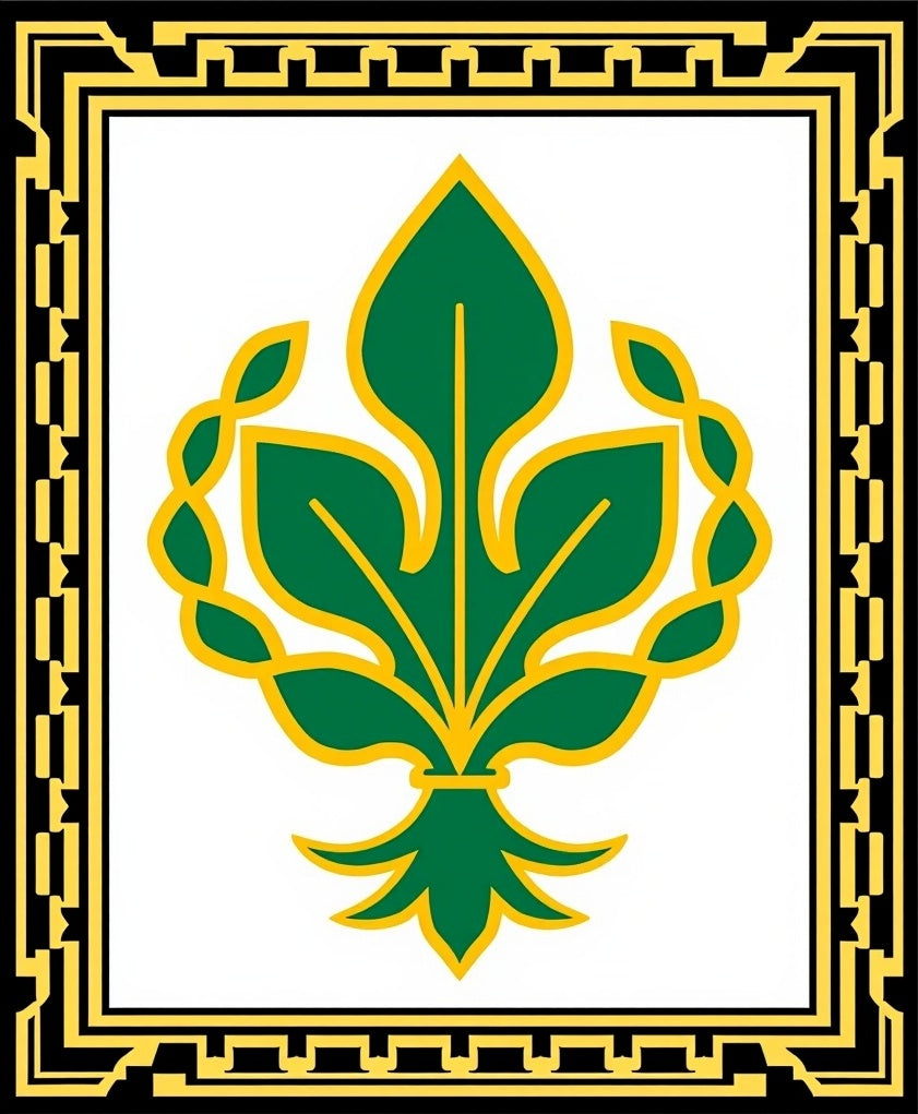 Emerald Green Golden Leaf Crest Rectangular Rug