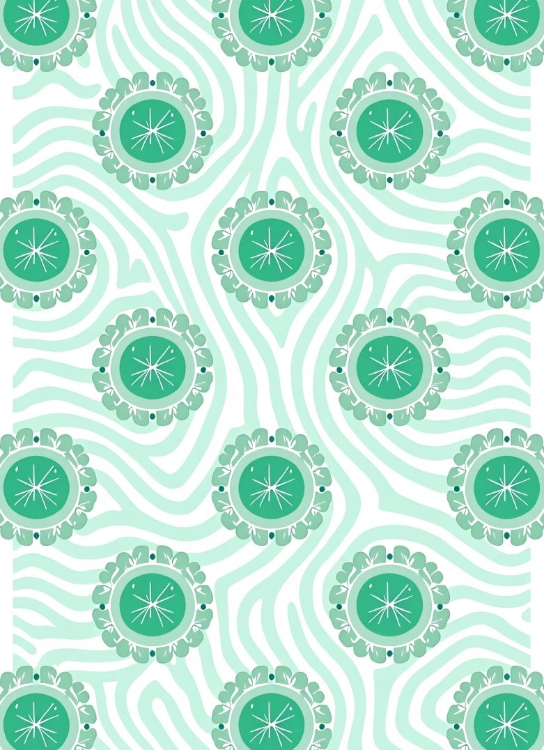 Aqua Floral Starburst Striped Rug