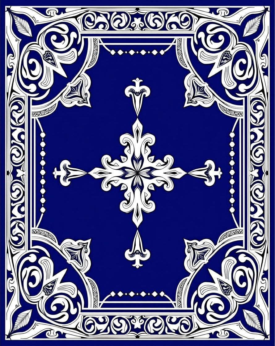 Royal Blue Ornate Floral Medallion Rug