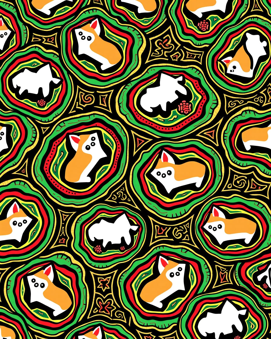 Whimsical Corgi Abstract Emerald Yellow Rug