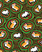 Whimsical Corgi Abstract Emerald Yellow Rug
