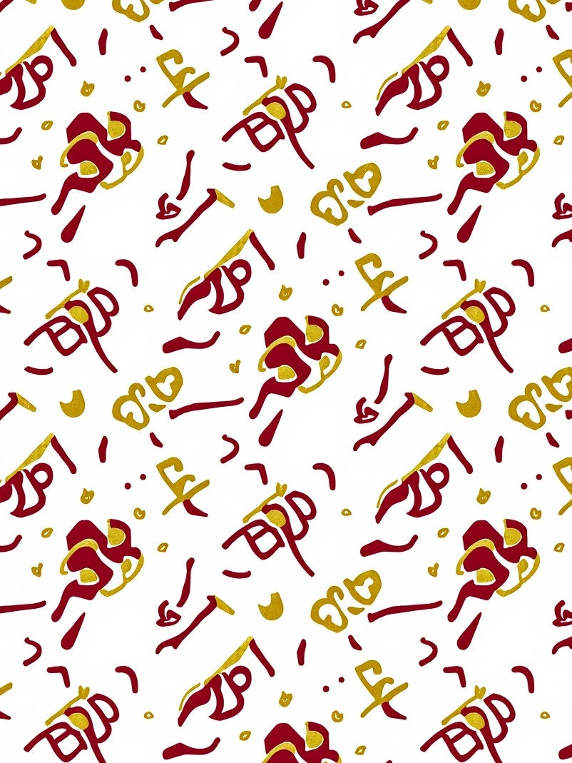 Crimson Gold Abstract Calligraphy Rug
