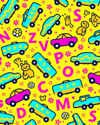 Bright Yellow Cars and Letters Rug