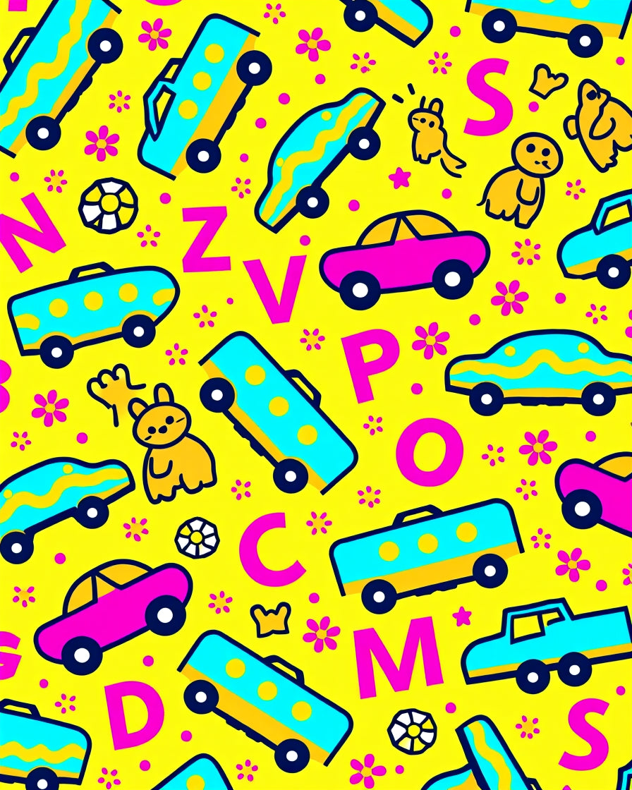 Bright Yellow Cars and Letters Rug
