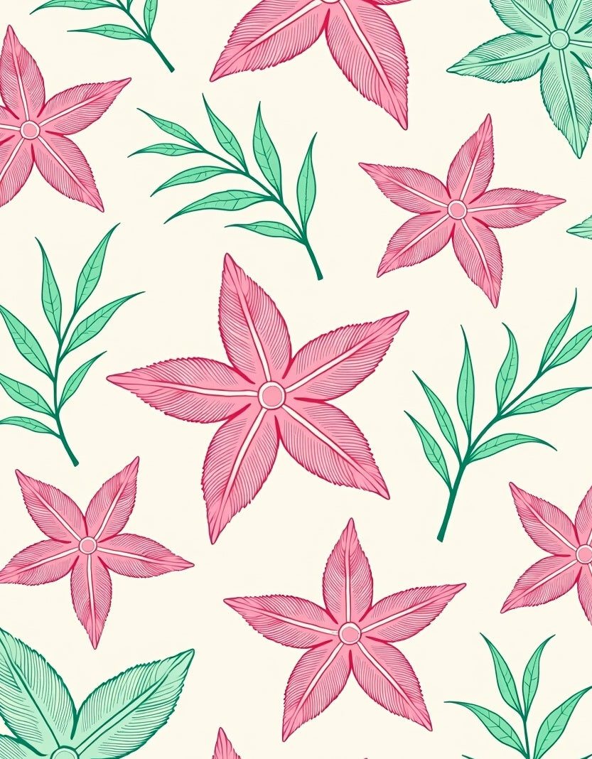 Coral Pink Starfish and Ferns Rug