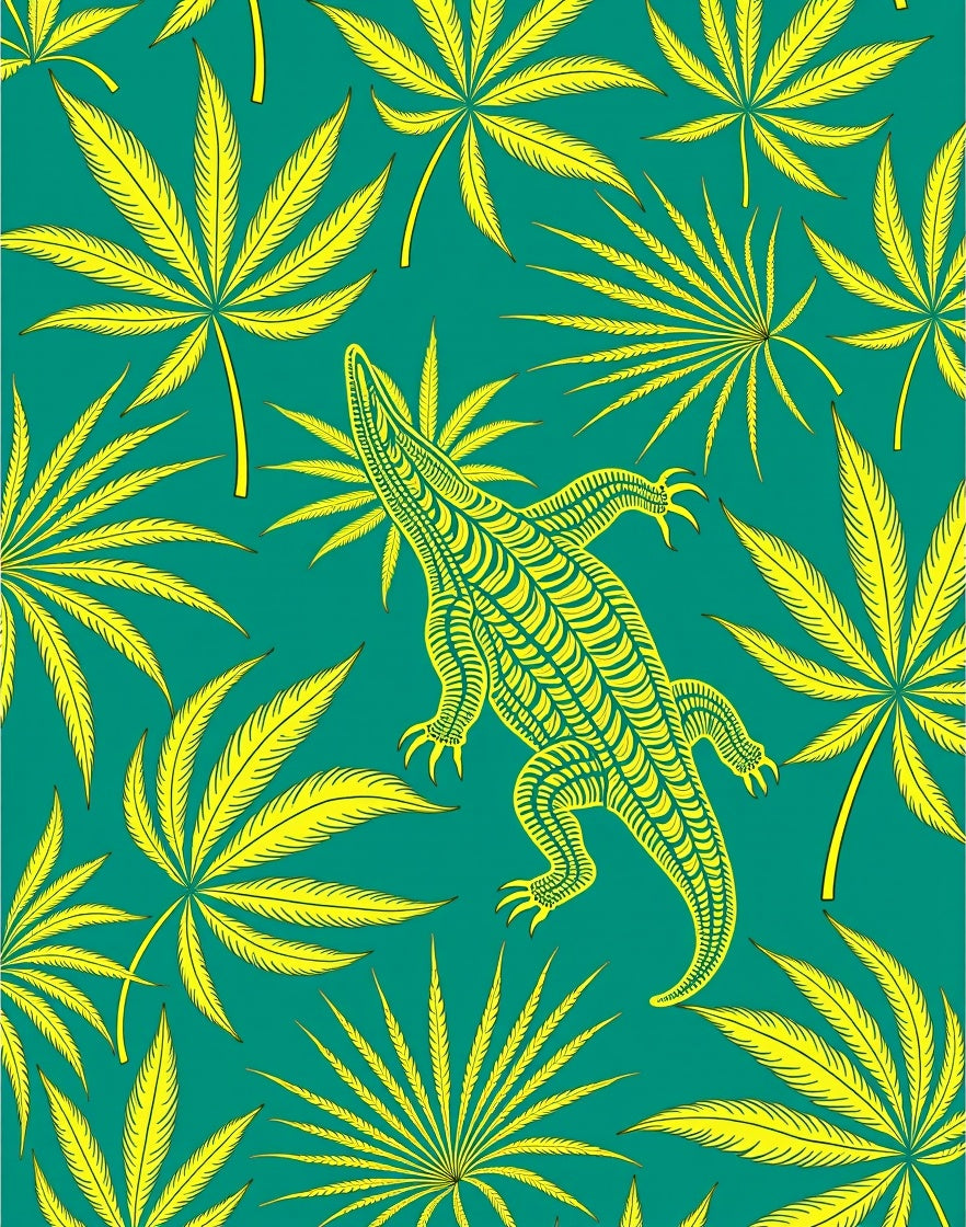 Lizard Leafy Teal Emerald Alligator Rug