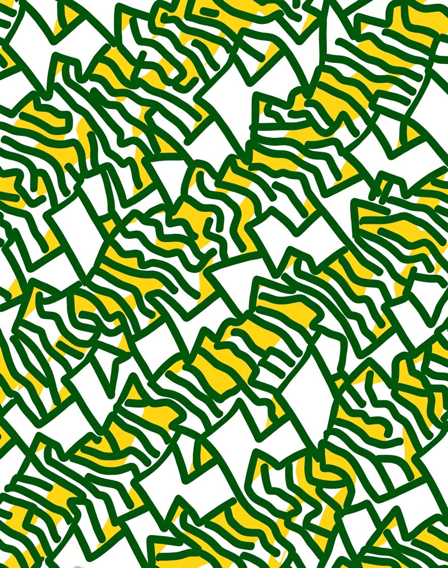 Abstract Green Yellow Jagged Forms Rug