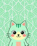 Whimsical Mint Cat Abstract Foliage Rug