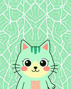 Whimsical Mint Cat Abstract Foliage Rug