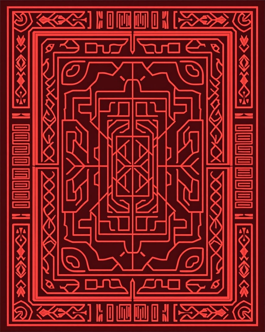 Crimson Linear Geometric Maze Rug
