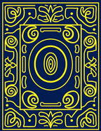 Blue Yellow Ornate Oval Medallion Rug