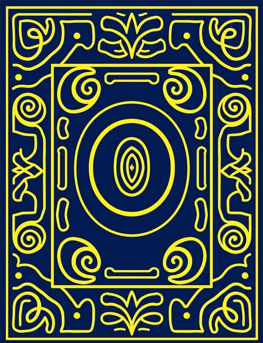 Blue Yellow Ornate Oval Medallion Rug