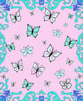 Pink Butterflies Turquoise Blue Swirls Rug