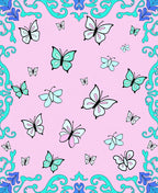 Pink Butterflies Turquoise Blue Swirls Rug