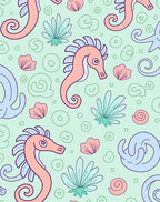 Coral Seahorse Shell Mint Swirls Rug