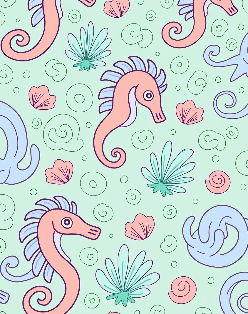 Coral Seahorse Shell Mint Swirls Rug