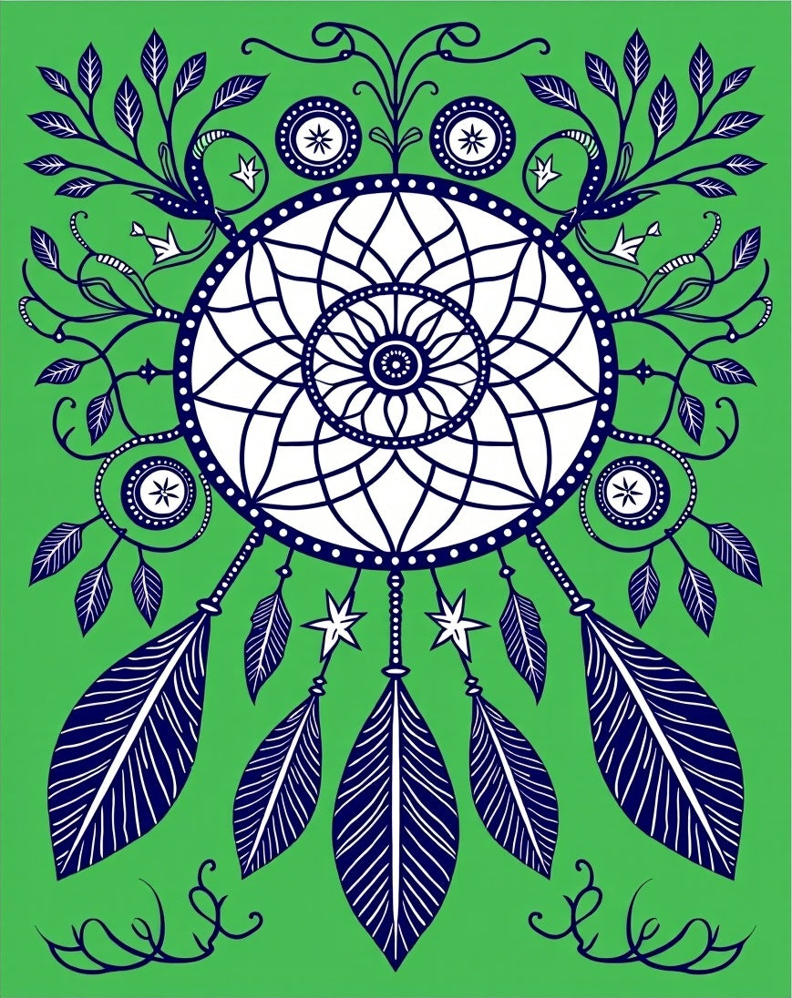 Green Dreamcatcher Feather Botanical Art Rug
