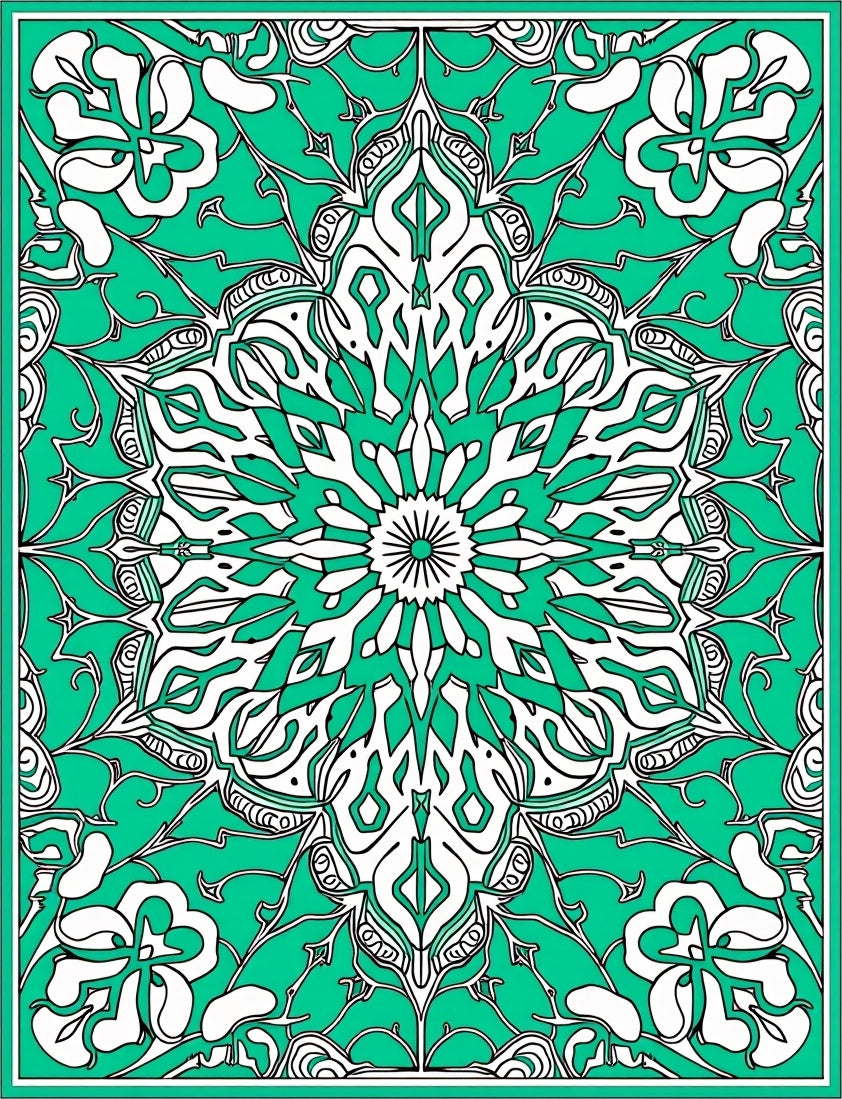 Emerald White Floral Mandala Rug