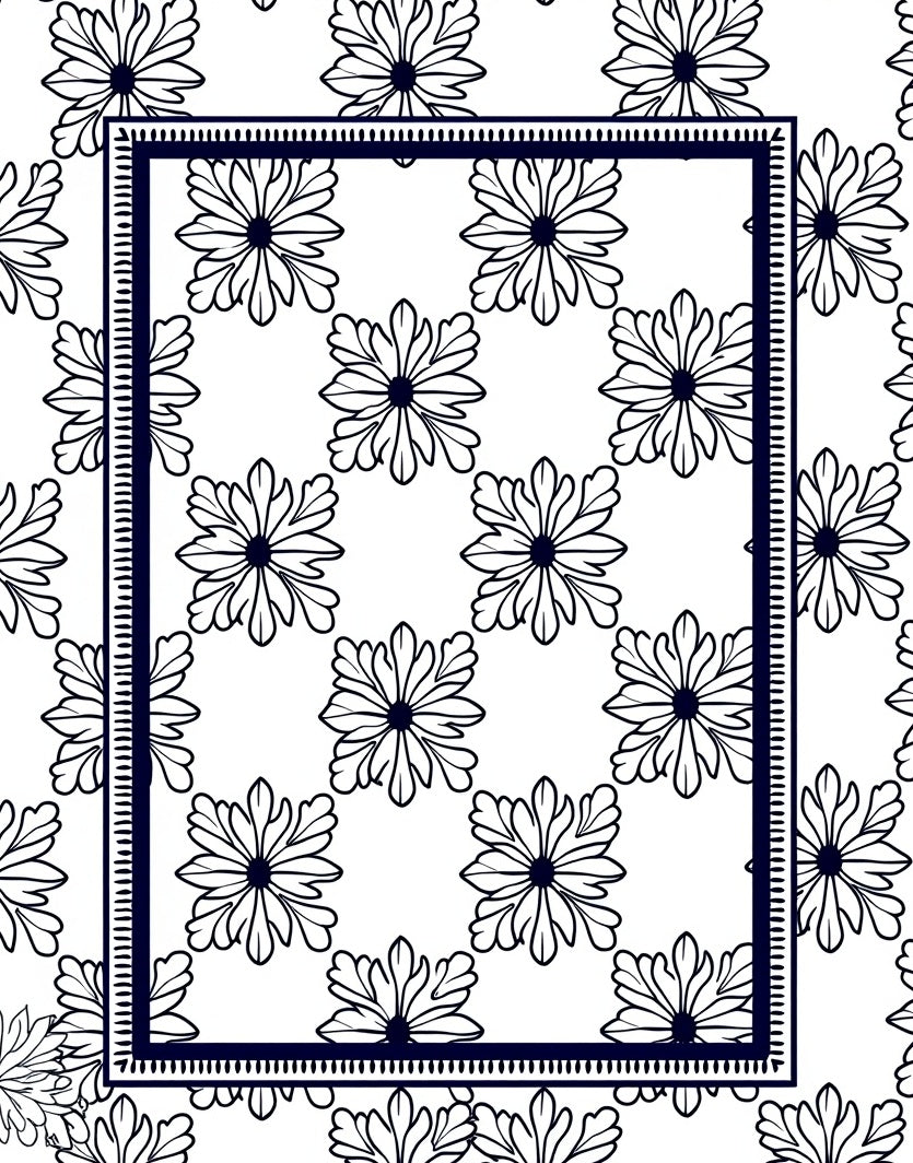Graphic White Floral Bordered Rug