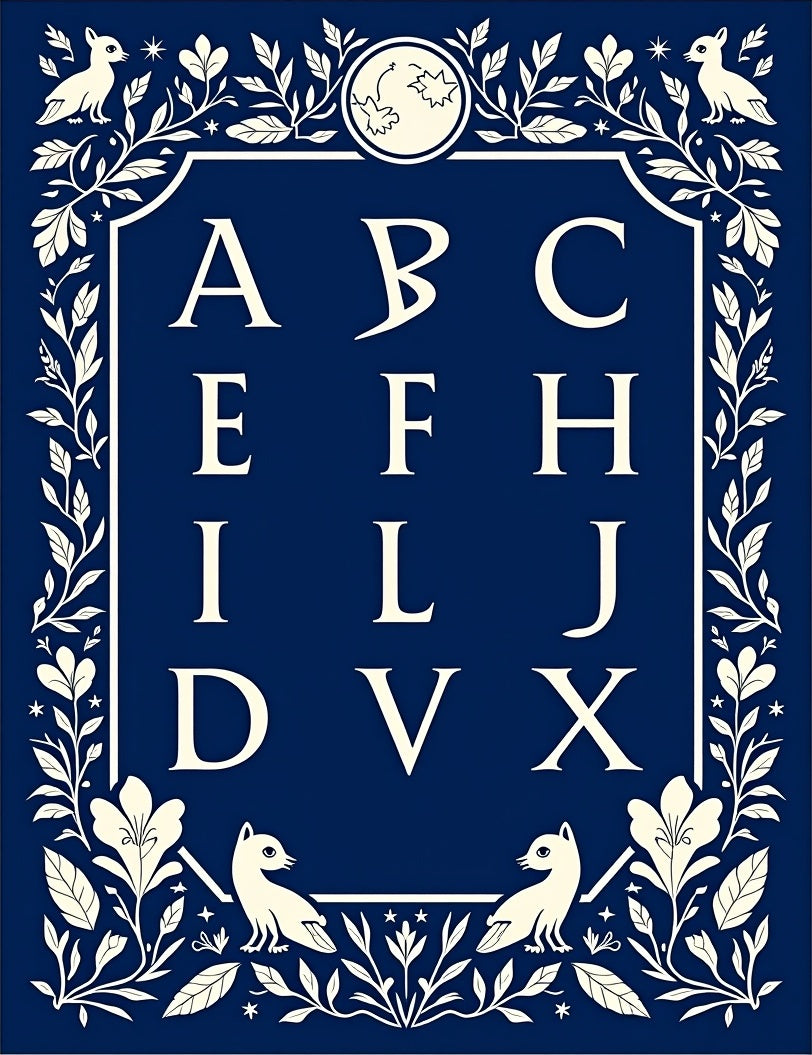 Vintage Blue Floral Alphabet Border Rug