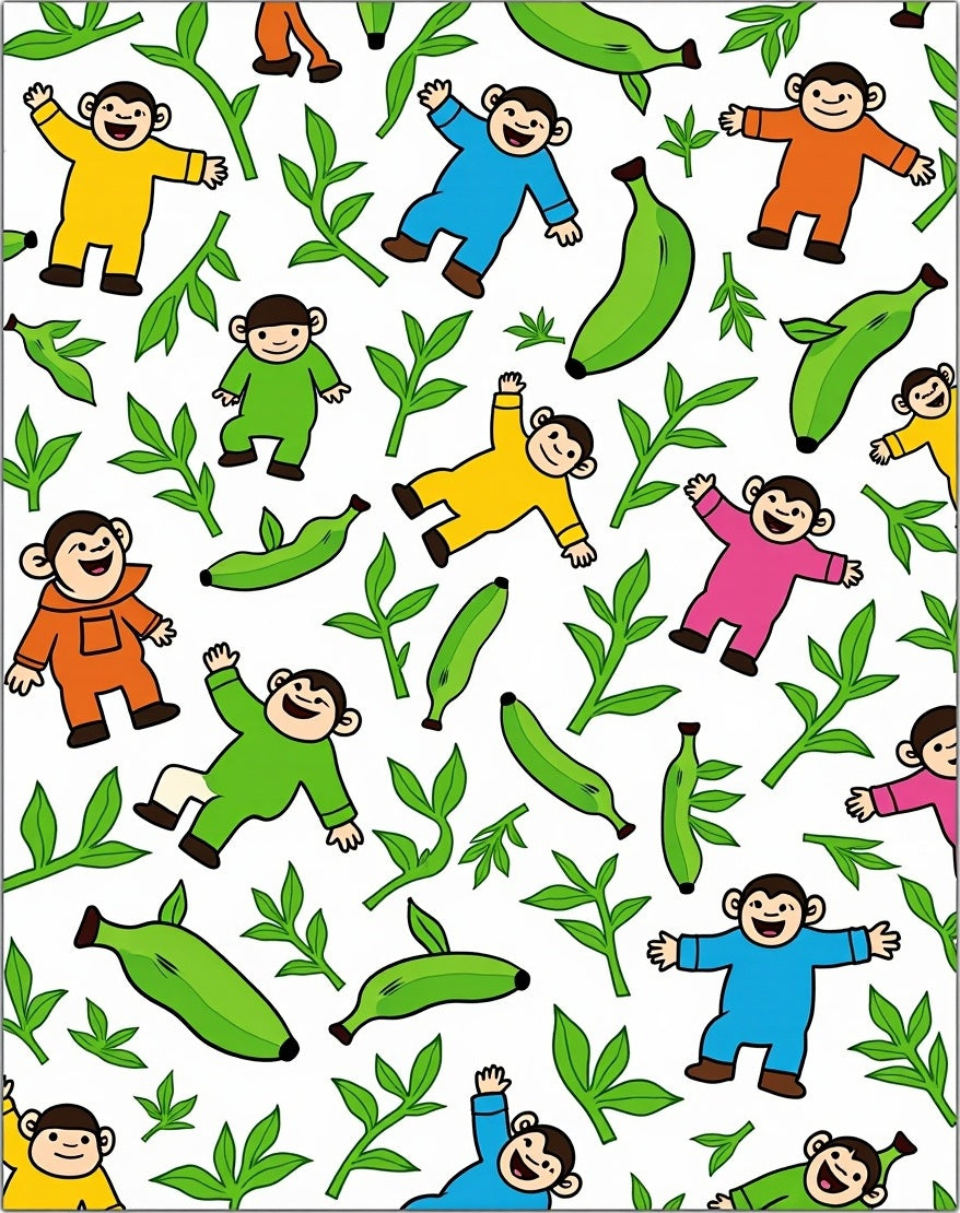 Joyful Monkeys Bananas Tropical Leaves Rug