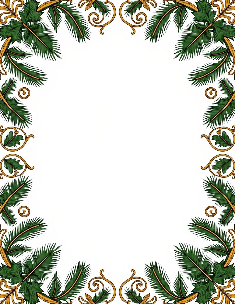 Green Pine Garland Golden Flourish Border Rug