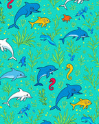 Aqua Ocean Life Dolphins Seahorses Fish Rug