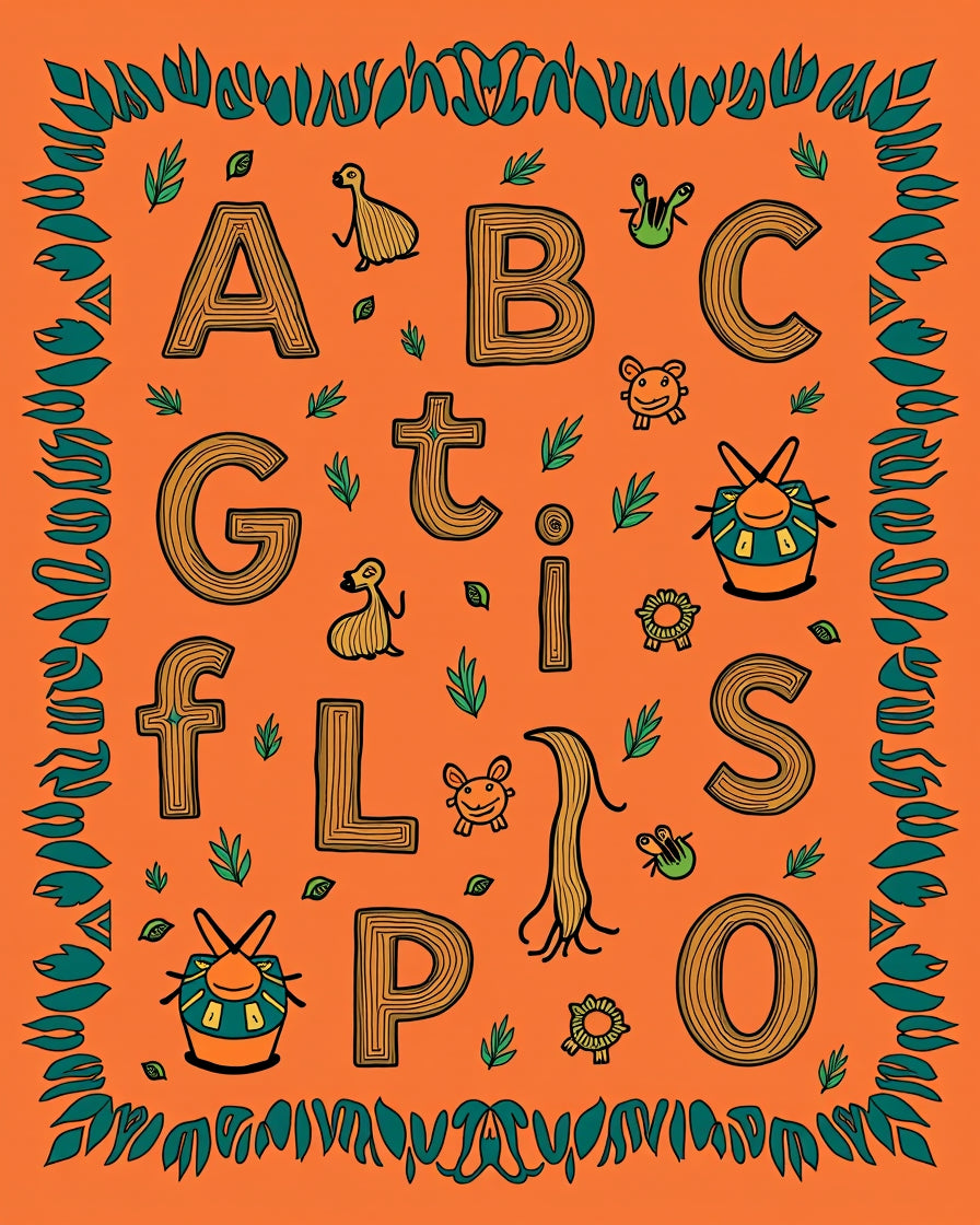 Alphabet Safari Animals Tribal Border Rug