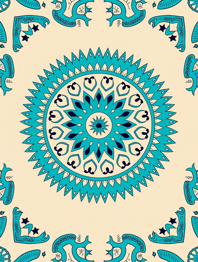 Turquoise Medallion Starry Corner Rug