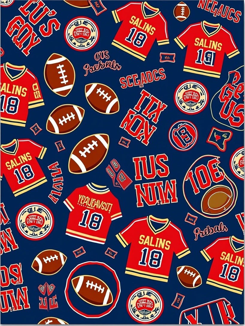 Red Football Jerseys and Awards Collage Rug