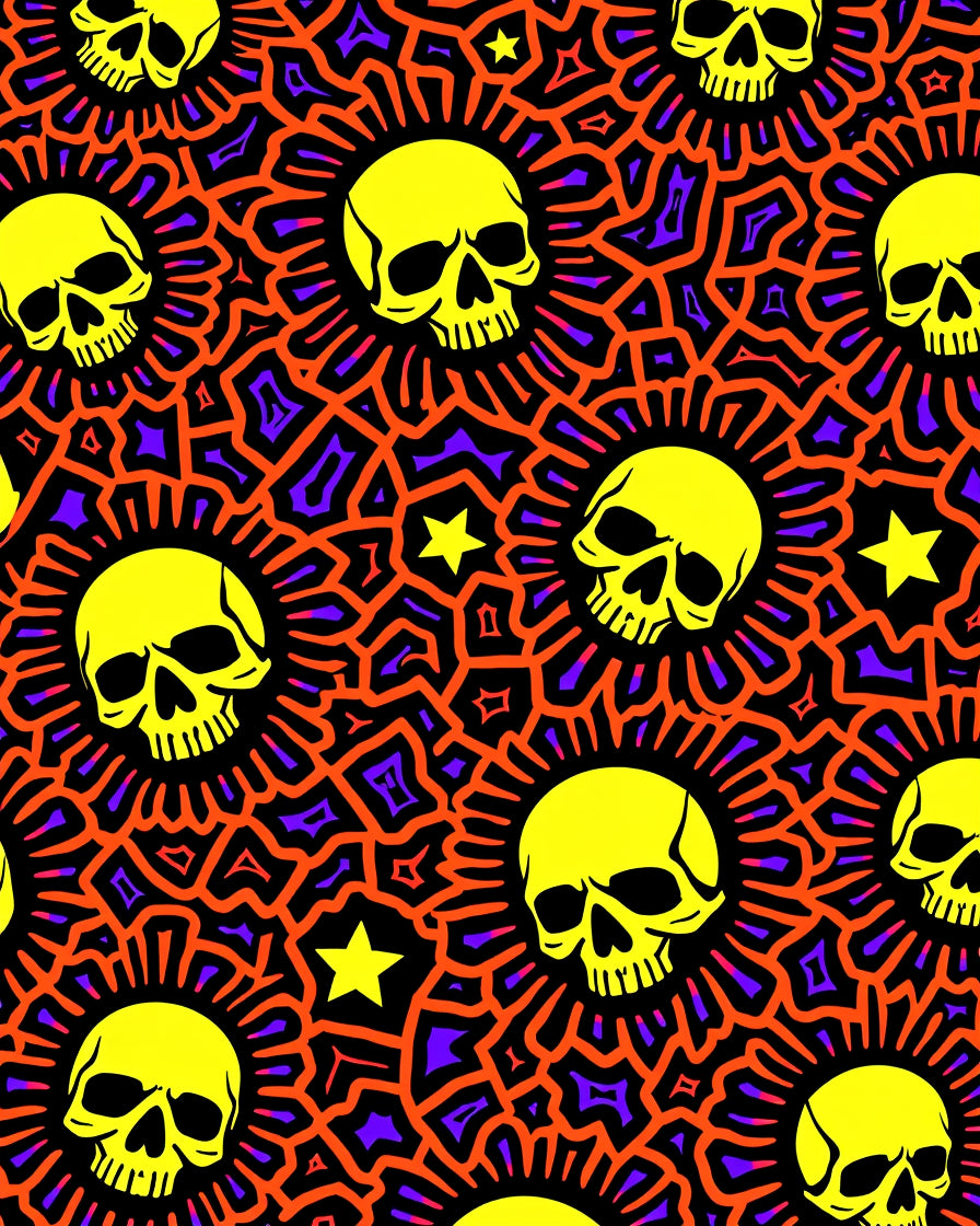 Yellow Skull Sunburst Orange Purple Rug