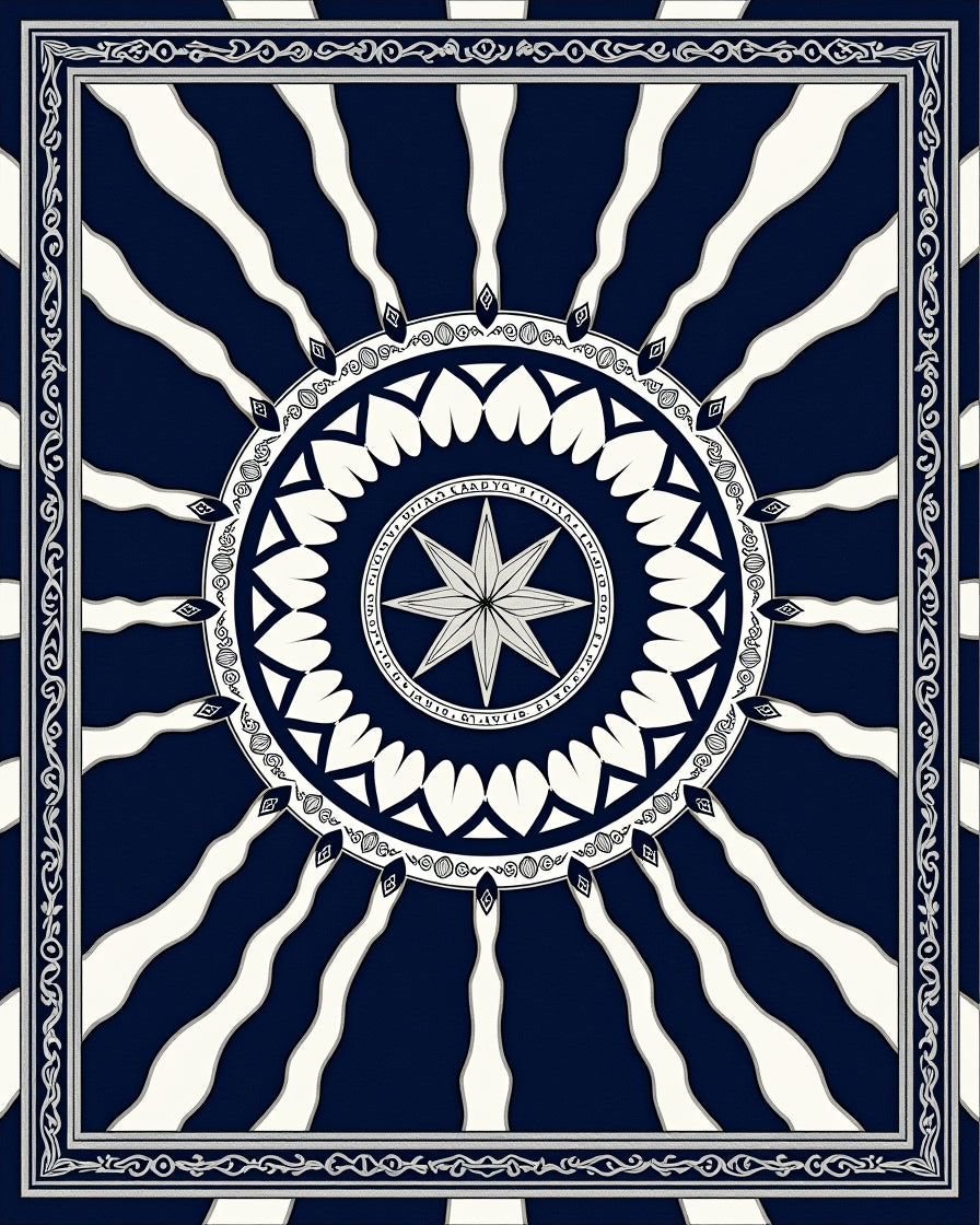 Navy White Sunburst Medallion Rug